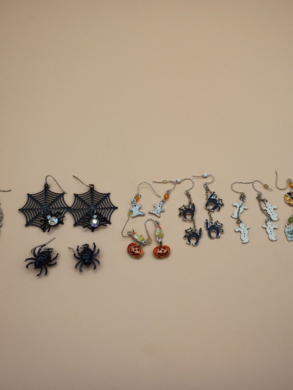 Vintage 90s/Y2K Halloween Novelty Earring Lot 10 Pairs Spider Witch Pumpkin